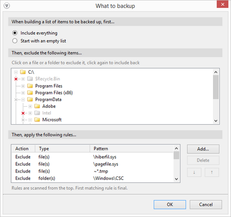 bvckup2 - ustawienia folderów do kopiowania
